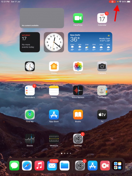 บันทึกหน้าจอตัวบ่งชี้สีส้มบน iPad