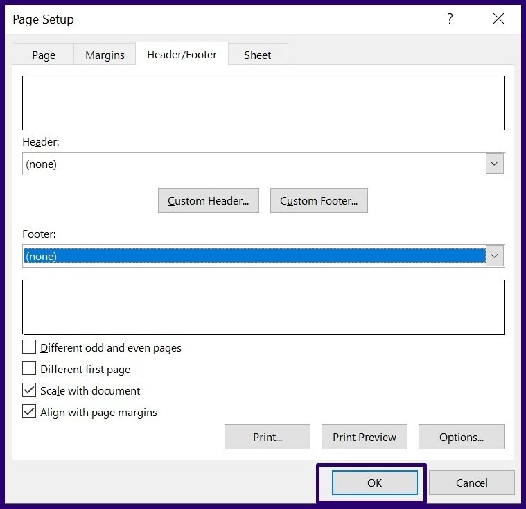 Insert headers and footers in excel step 17