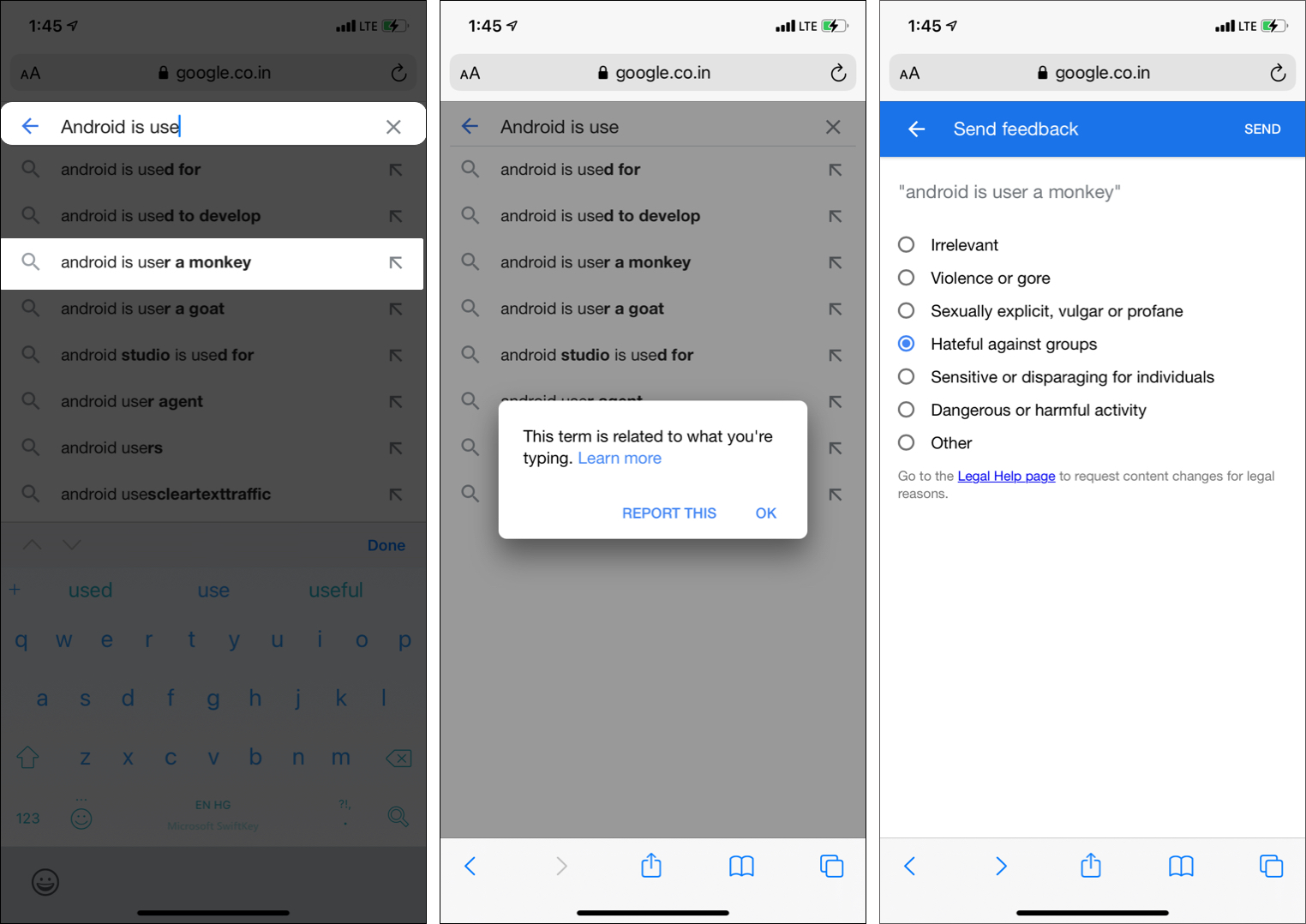 รายงานการคาดคะเนการเติมข้อความอัตโนมัติของ Google
