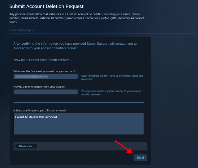 ลบแบบฟอร์มบัญชี Steam