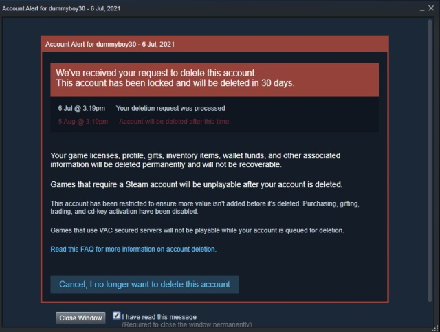 บัญชี Steam ลบการยอมรับ