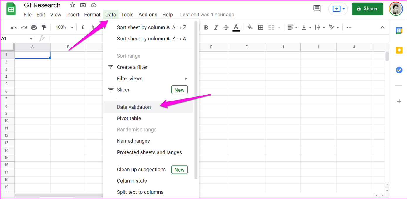 วิธีการสร้างแก้ไขและลบรายการแบบหล่นลงใน Google ชีต 2
