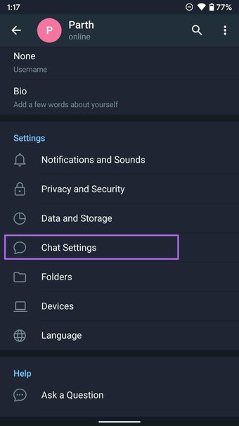 เปิดการตั้งค่าการแชทบน Android