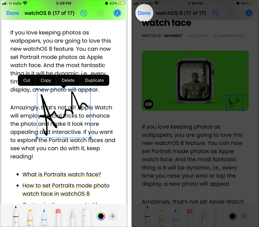 เพิ่มลายเซ็นบน iPhone โดยใช้แอปไฟล์