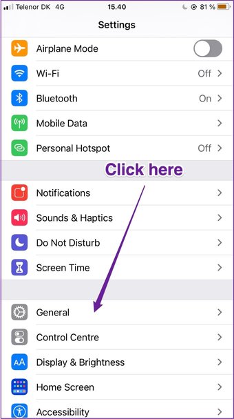 Iphone settings general app