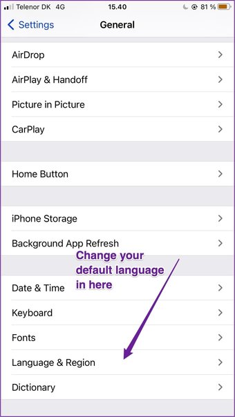 Iphone language region app