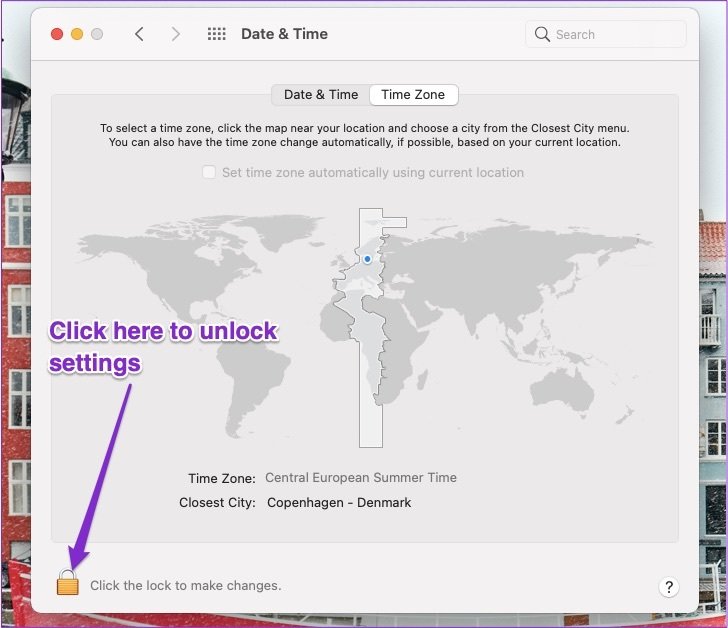 Mac เปลี่ยนการล็อกเขตเวลา