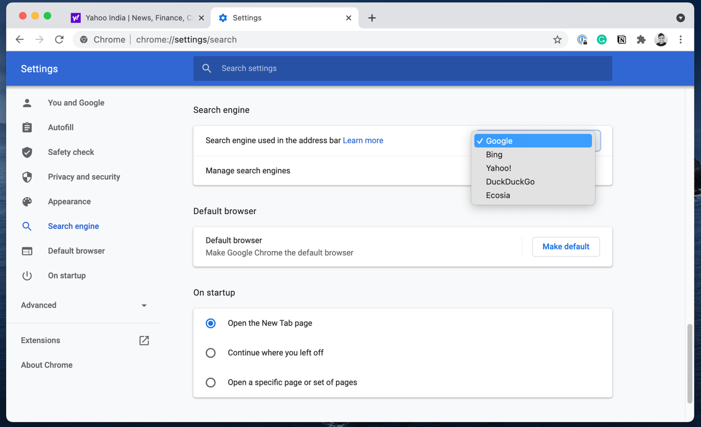 เปลี่ยนเครื่องมือค้นหาใน chrome