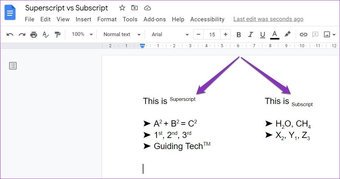 Superscript and Subscript Text Examples