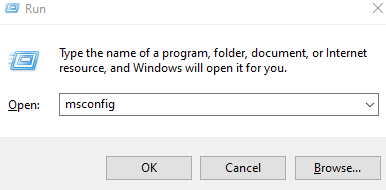 กล่องโต้ตอบเรียกใช้ Msconfig