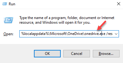 เรียกใช้คำสั่งประเภทคำสั่งเพื่อรีเซ็ตแอป Onedrive Enter