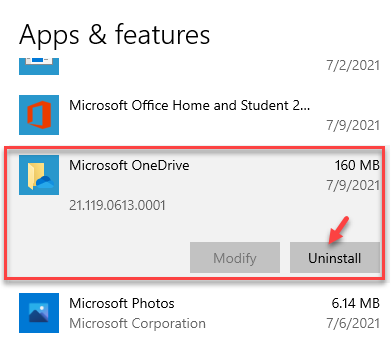 การตั้งค่าแอปและคุณลักษณะ ถอนการติดตั้ง Microsoft Onedrive