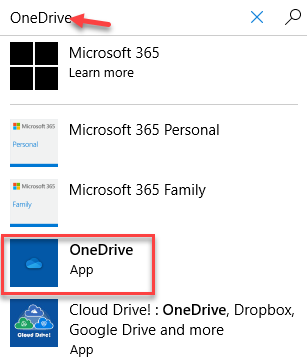 Microsoft Store ค้นหาแอป Onedrive Onedrive