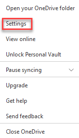 System Tray Onedrive App Help & Settings Settings