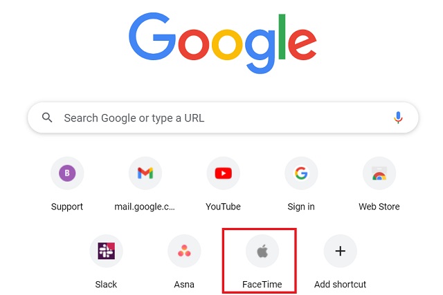ทางลัด FaceTime บนหน้าแรกของ Chrome