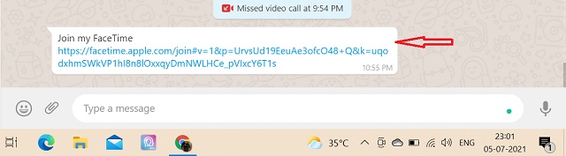 คลิกที่ลิงก์การโทรของ FaceTime