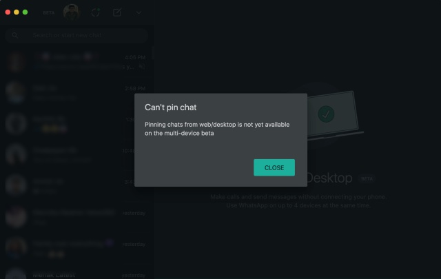 whatsapp multi-device beta-cant pin chats