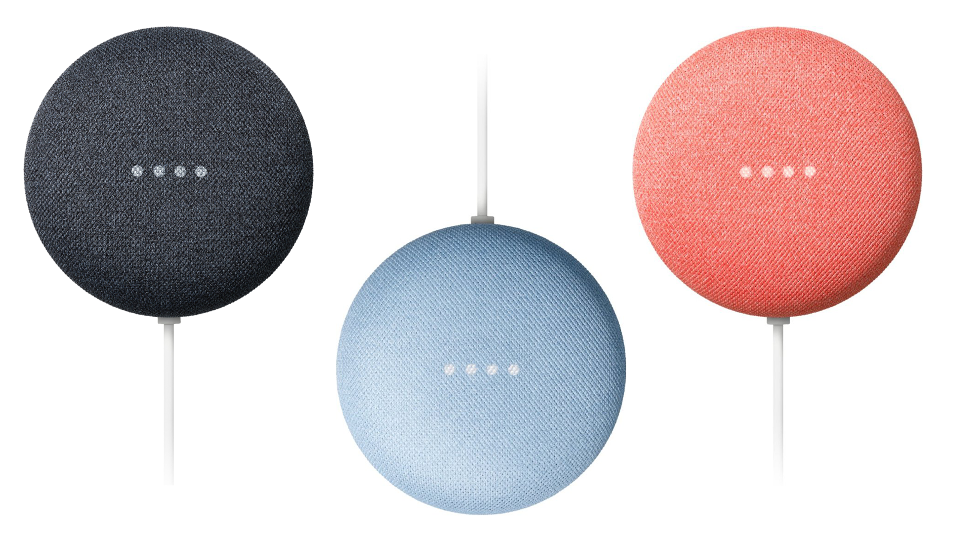 Google Nest Mini สีถ่าน ท้องฟ้า และสีปะการัง