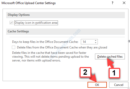 การตั้งค่า Microsoft Office Upload Center ลบไฟล์แคช Ok
