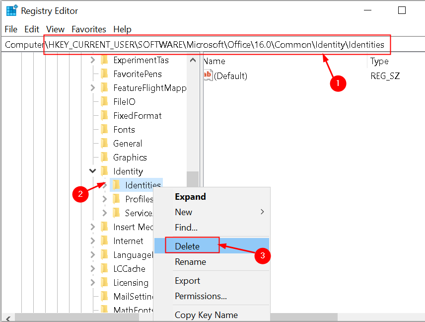 Registry Editor ลบรหัสประจำตัว Min