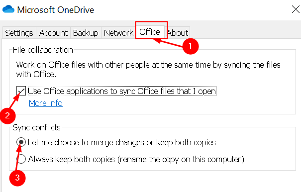 การตั้งค่าแท็บ One Drive Office ขั้นต่ำ