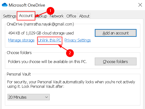 ยกเลิกการลิงก์บัญชี Onedrive Min