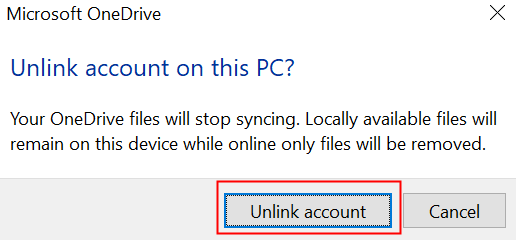 ยกเลิกการลิงก์การยืนยันบัญชี Onedrive