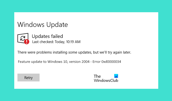 ข้อผิดพลาดในการอัปเดต Windows 0xd0000034