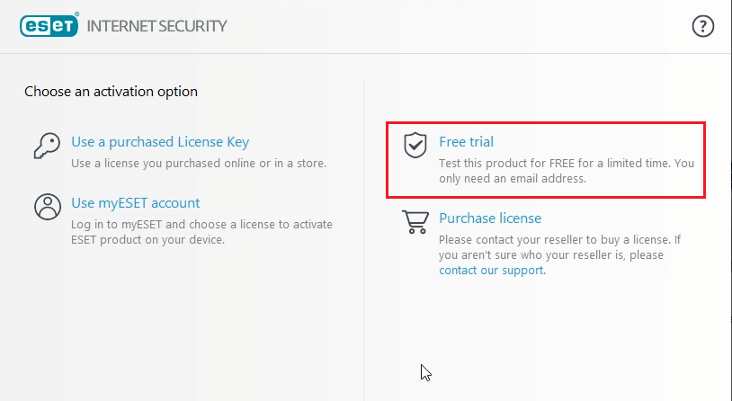 รหัสทดลองใช้ฟรีของ Eset Internet Security