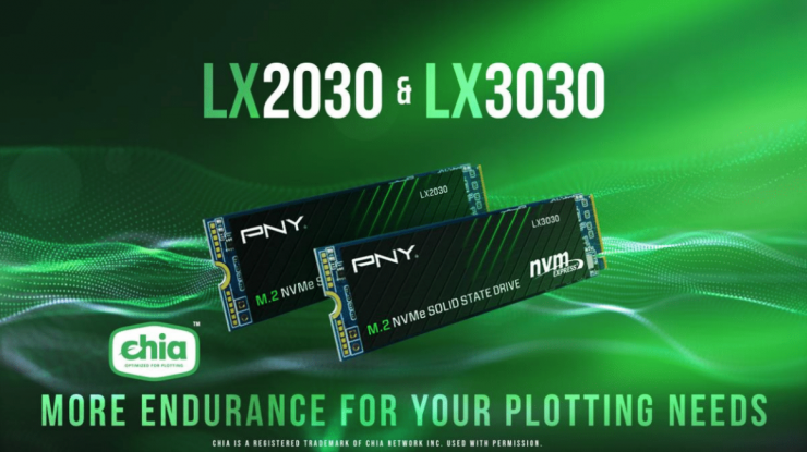 PNY เปิดตัว LX2030 & LX3030 M.2 NVMe Gen 3 SSD ผ่านการรับรองสำหรับ Chia (XCH) Plotting