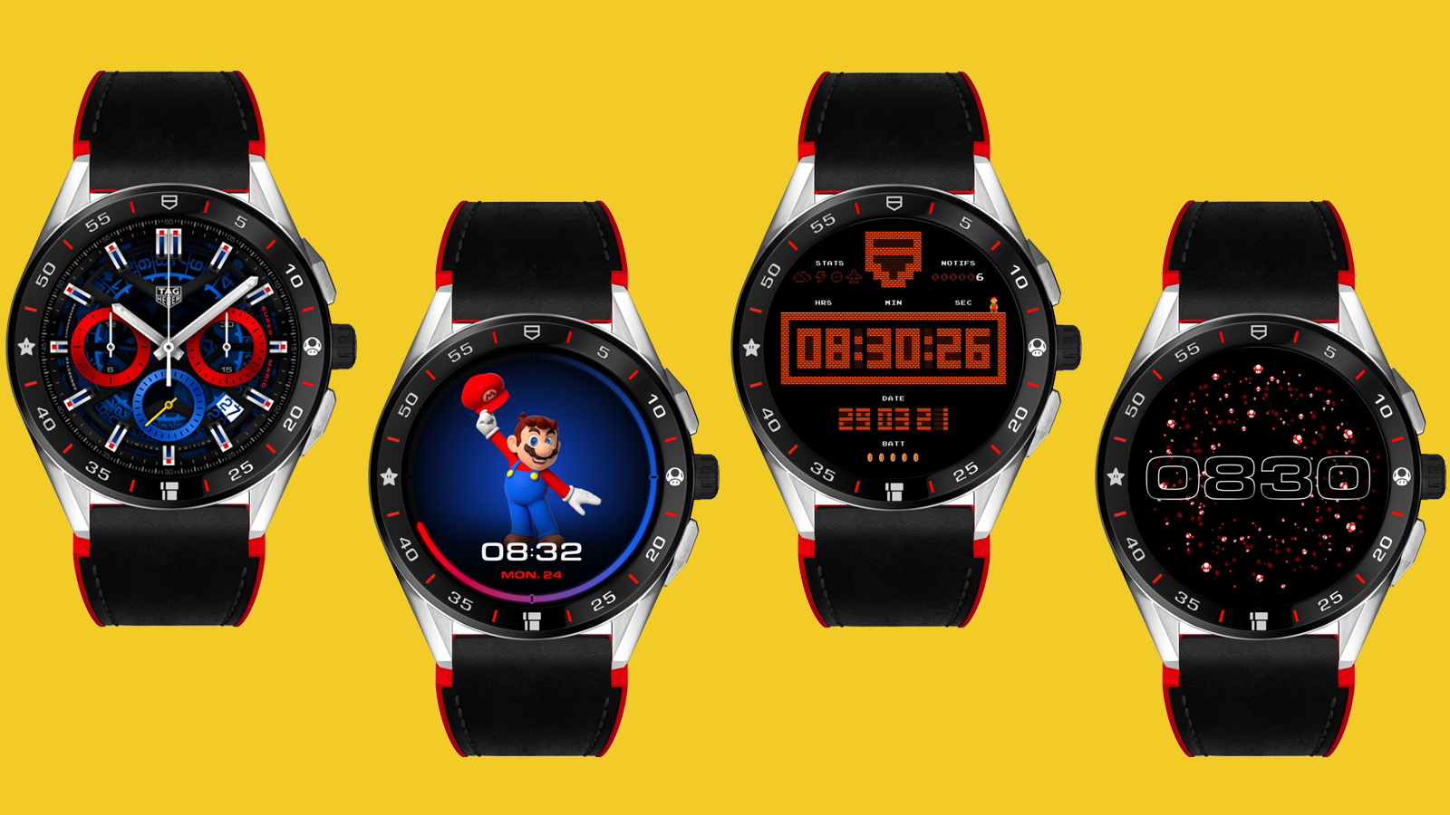 สี่มุมมองของ TAG Heuer x Super Mario หัวนาฬิกาแฟชั่นทดแทน