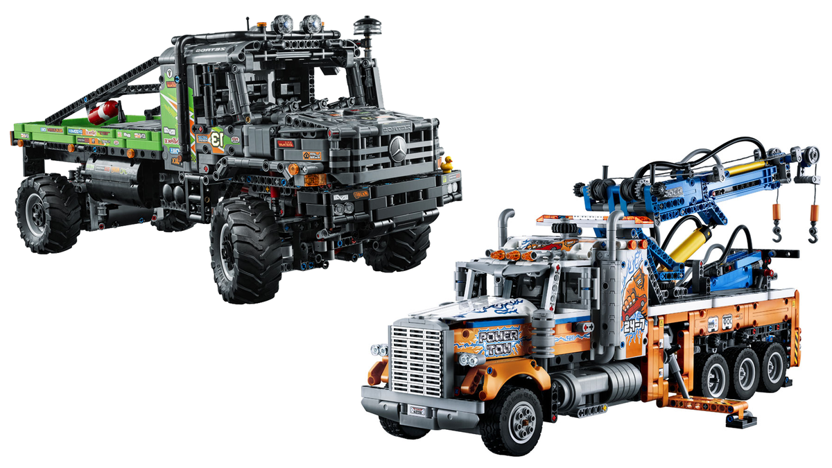 Lego Technic Heavy-duty tow truck, and 4x4 Mercedes-Benz Zetros trial truck