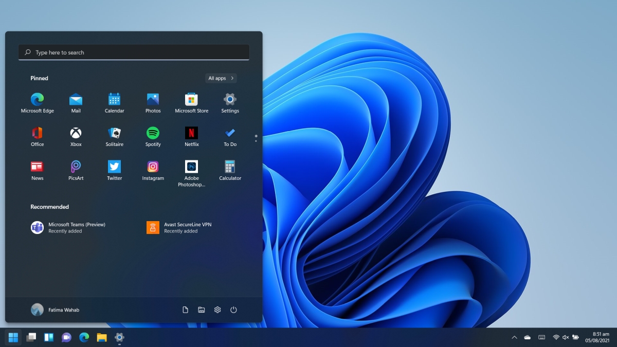 เมนูเริ่มใน Windows 11