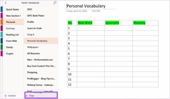 Create new onenote page