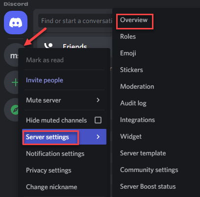 เซิร์ฟเวอร์ Discord คลิกขวาที่ภาพรวมการตั้งค่าเซิร์ฟเวอร์ Min