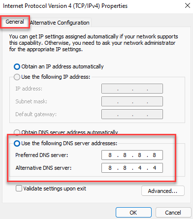 Internet Protocol รุ่น 4 คุณสมบัติทั่วไปที่ต้องการ Dns Server เซิร์ฟเวอร์ DNS ทางเลือก