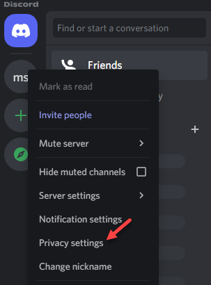 Discord Specific Server คลิกขวาการตั้งค่าความเป็นส่วนตัวขั้นต่ำ