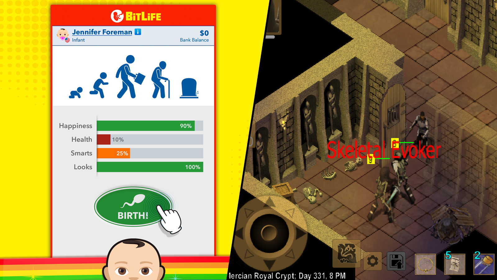 แยกหน้าจอของ BitLife และ Exiled Kingdom