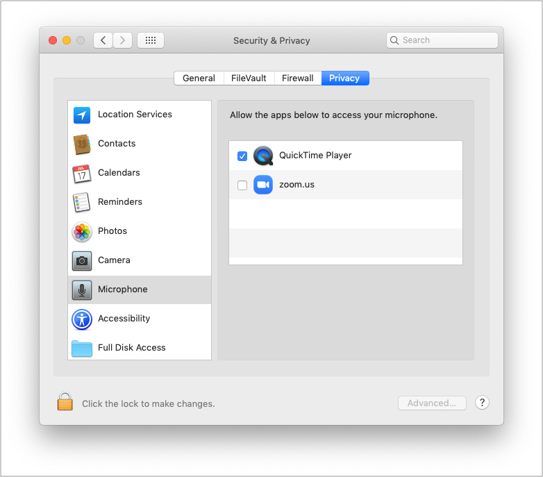 แอป Mac ที่มีหรือไม่มีการเข้าถึงไมโครโฟน