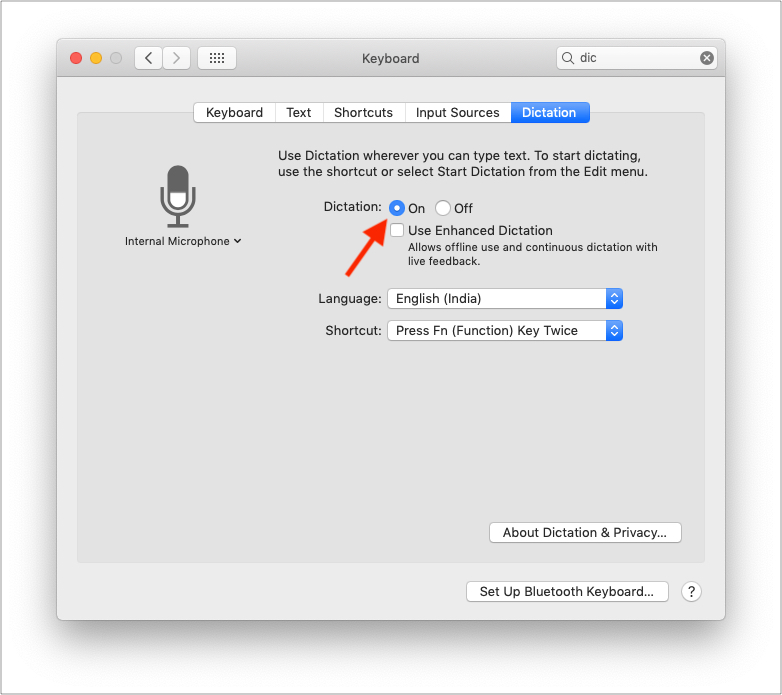 เปิดการเขียนตามคำบอกบน Mac เพื่อแก้ไขปัญหาไมโครโฟน
