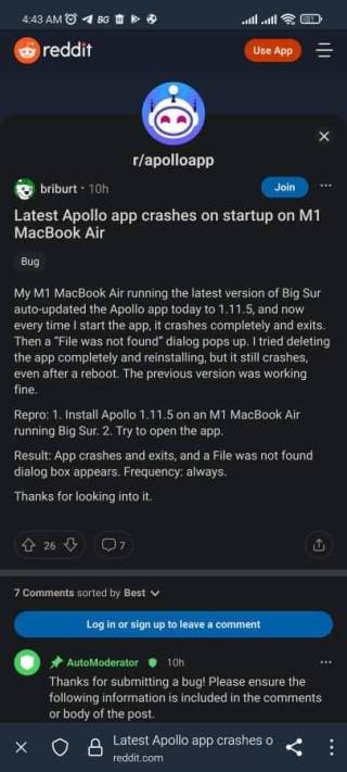 Apollo for Reddit หยุดทำงานบน Mac M1 หลังจากอัปเดตล่าสุด devs แก้ไข