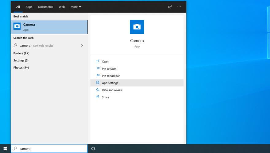 Windows 10 shows how to access Camera app settings