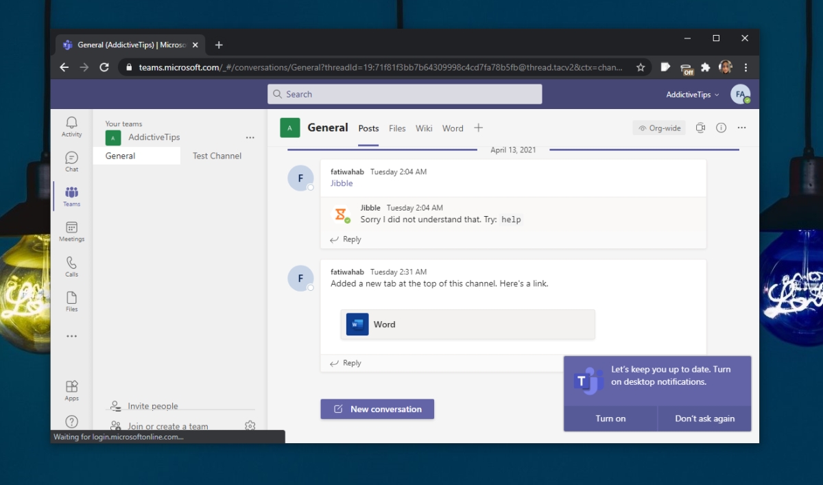 Ứng dụng web Microsoft Teams