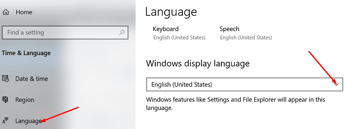 change windows display language