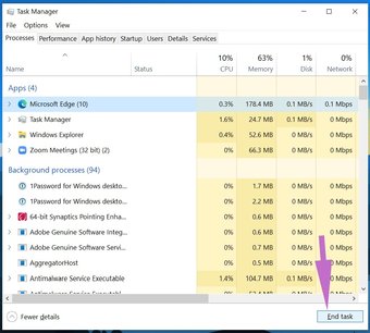 Kết thúc tác vụ trên windows 10