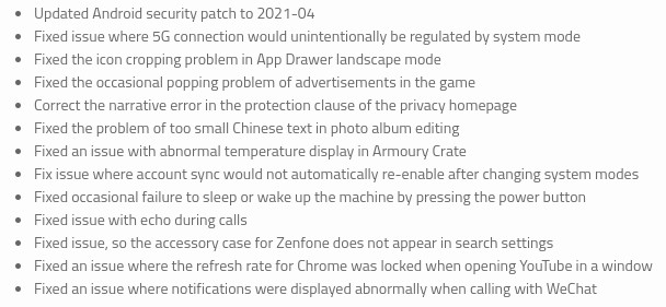 Bản cập nhật ASUS ROG Phone 5 tháng 5 2021