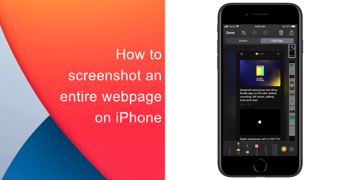 Cách chụp màn hình toàn bộ trang web trên iPhone