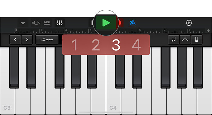 Chạm vào Green Triangle trong ứng dụng GarageBand trên iPhone