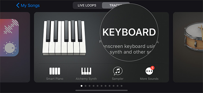 Nhấn vào Instrument trong ứng dụng GarageBand trên iPhone