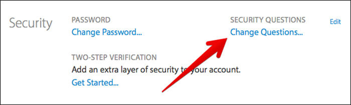 Nhấp vào Thay đổi câu hỏi trong Apple ID trên Mac hoặc Windows PC